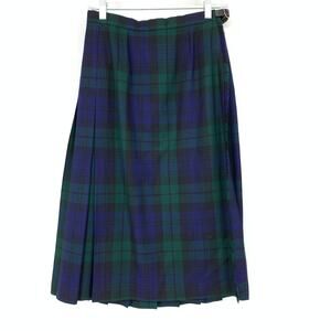 Vintage 90s Herman Geist A-Line Wool Plaid Skirt Womens Size 28" US 6 Blue Green